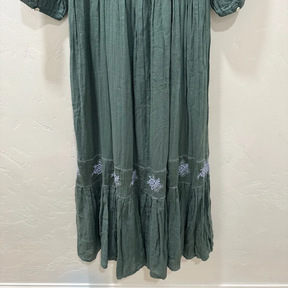 NWT Free People Lovers Lane Maxi Dress Green Blue Embroidered Ruffle Medium - Picture 8 of 13